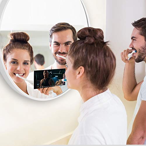 Smart Android IP66 Espejo de baño a prueba de agua TV 1080P Full HD con Wi-Fi incorporado, parlantes integrados, control remoto a prueba de agua IP68, una opción para los regalos,40*40cm-Silver