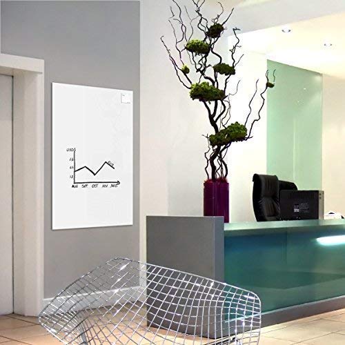 Smart Glass Board ® Pizarra de cristal magnética/Tablero de notas magnético en vidrio + 4 Imanes SuperDym + 1 Marcador + 1 Borrador, 130 x 90 cm Blanco