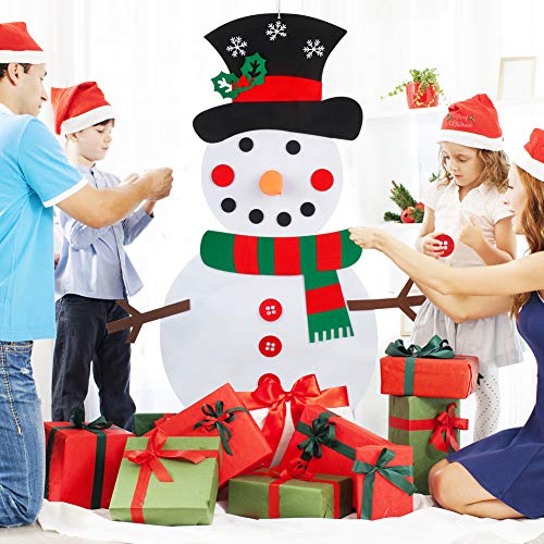 Smart Nice 23 Pcs Fieltro Navidad Muñeco de Nieve,3.28ft DIY Fieltro Adornos Manualidades la Pared con 50 LED Luces de Navidad Ornamentos Desmontables Arbol de Fieltro con Gorro navideño para Niños