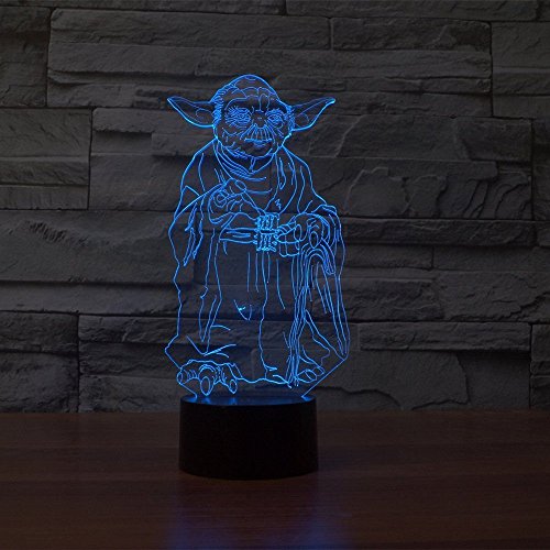 SmartEra® Personajes de Star Wars Movie Maestro Yoda USB 3D de la ilusión óptica 7 cambio del color del botón del tacto de la lámpara de luz LED