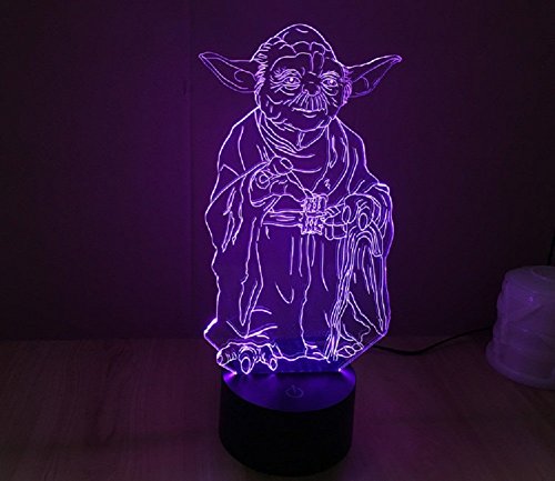 SmartEra® Personajes de Star Wars Movie Maestro Yoda USB 3D de la ilusión óptica 7 cambio del color del botón del tacto de la lámpara de luz LED