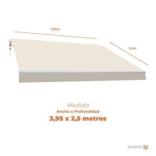 SmartSun Classic Toldo Completo 4x2,5m Color Crudo Lona acrílica. Toldo terraza, jardín, Balcon