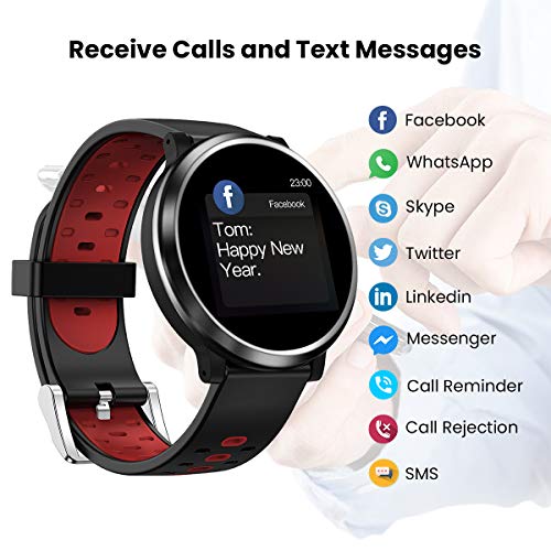 Smartwatch Reloj Inteligente, HopoFit HF04 Impermeable IP67 Podómetro Pulsómetros con Monitor de Sueño, Caloría, Notificación Llamada y Mensaje, Cámara Remoto para Andriod iOS, Hombres Mujeres(Black)