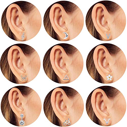 SMCTCRED 42 Pares de Pendientes de Perno Prisionero Variados Surtidos de época para Mujeres niñas Aros Simples aretes Conjunto joyería de la Mujer (Plata)