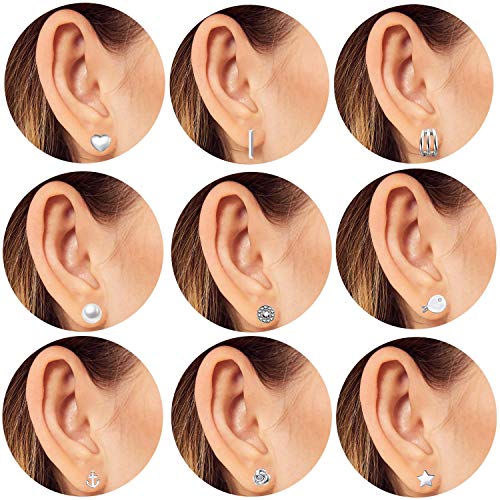 SMCTCRED 42 Pares de Pendientes de Perno Prisionero Variados Surtidos de época para Mujeres niñas Aros Simples aretes Conjunto joyería de la Mujer (Plata)