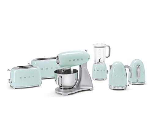 SMEG Batidora amasadora SMF01PGEU, 800 W, Metal, plástico, 10 Velocidades, Verde Pastel