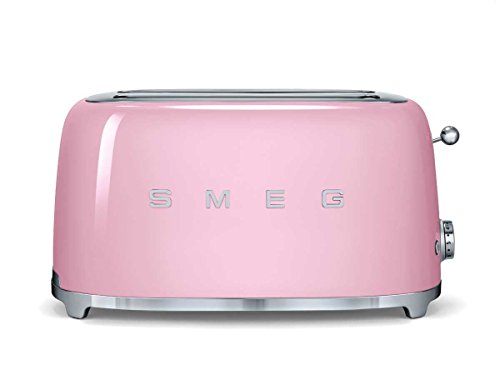 SMEG Tostador TSF02PKEU, 1500 W, Acero Inoxidable, 4 Ranuras, rosa pastel