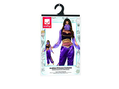 Smiffys-24702M Disfraz de princesa árabe, con pantalones, camiseta y velo Color púrpura M - EU Tamaño 40-42 Smiffy's 24702M - M