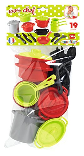 Smoby (SMOBH)-991 Bolsa Set de cacerolas GM, Color Negro, Verde, Gris, Rojo