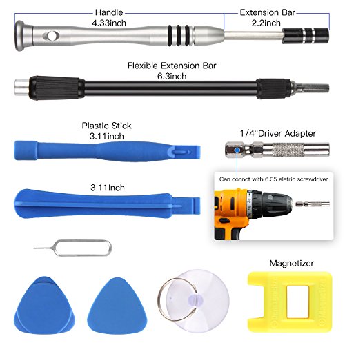 Smraza 68 en 1 Juego Destornilladores de Precision Magnético Kit Herramientas Pinzas Pry Ventosa para iPhone, iPad, Macbook Pro, Tabletas, Laptop, PC, Teléfonos Móviles, PS4, Xbox, Cámara, etc