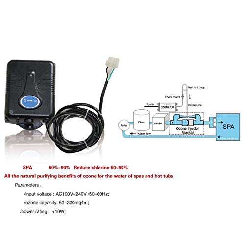 SNOWINSPRING 220V 300Mg / H Generador de Ozono Ba？Era Ducha SPa Piscina Ozonizador Tina Piscina Purificador de Agua Dispositivo de Reemplazo Kit VáLvula Manguera