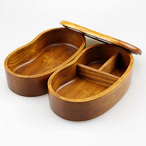 SNOWINSPRING Caja Bento Japonesa, Caja de Almuerzo, Japonesa Cajas Bento de Madera Natural de Doble Capa Caja de Almuerzo para Ni？Os Adultos Picnic Oficina Escuela Senderismo Camping