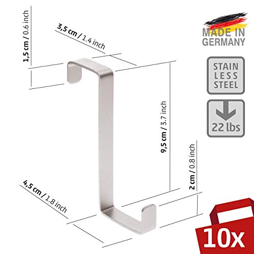 Sobre los ganchos de la puerta 10 piezas - Hecho en Alemania - Perchas y ganchos de las puertas – Acero inoxidable