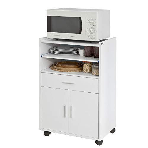 SoBuy Aparador Auxiliar bajo de Cocina para microondas,con 2 Puertas y 1 cajón,L59 cm x P40 cm x H92 cm,FSB09-W,ES