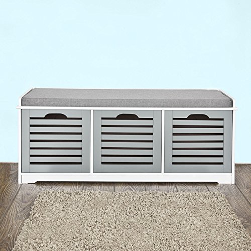 SoBuy Banco de Almacenamiento con Acolchados Cojines y 3 Cubos, Entrada Zapato Gabinete Dresser Cómodo Banco FSR23-HG, ES