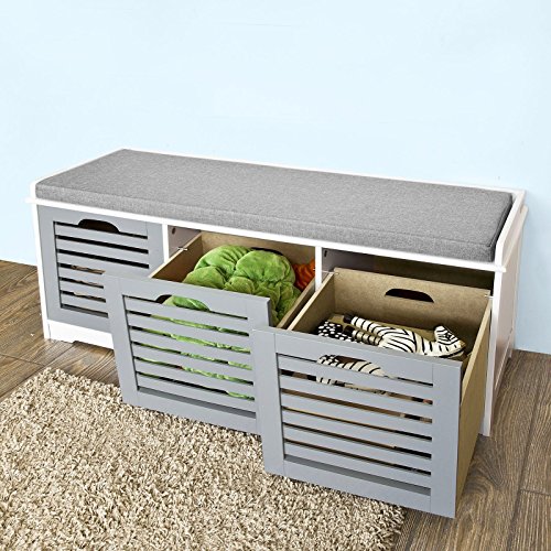 SoBuy Banco de Almacenamiento con Acolchados Cojines y 3 Cubos, Entrada Zapato Gabinete Dresser Cómodo Banco FSR23-HG, ES