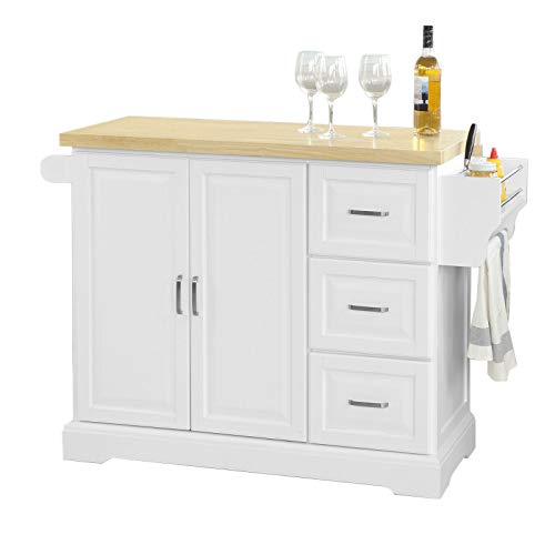 SoBuy Carrito de Cocina, Estantería de Cocina, Aparador con Ruedas, H91cm x L106cm x P46,Blanco,FKW41-WN,ES