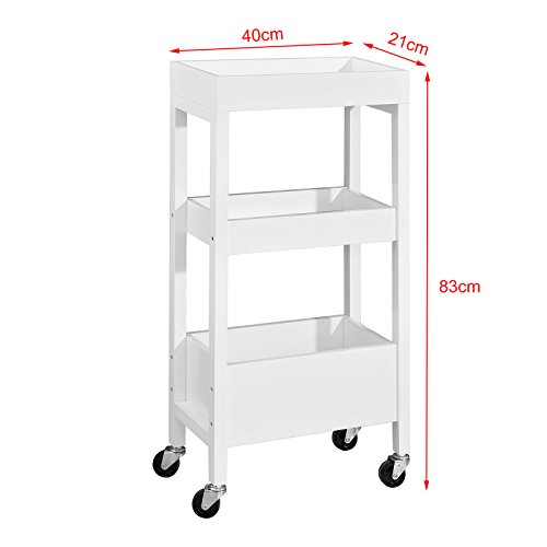 SoBuy FKW49-W,ES Carrito de Cocina, Carrito de Servir- 3 Estantes, 4 Ruedas-Blanco