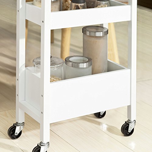 SoBuy FKW49-W,ES Carrito de Cocina, Carrito de Servir- 3 Estantes, 4 Ruedas-Blanco