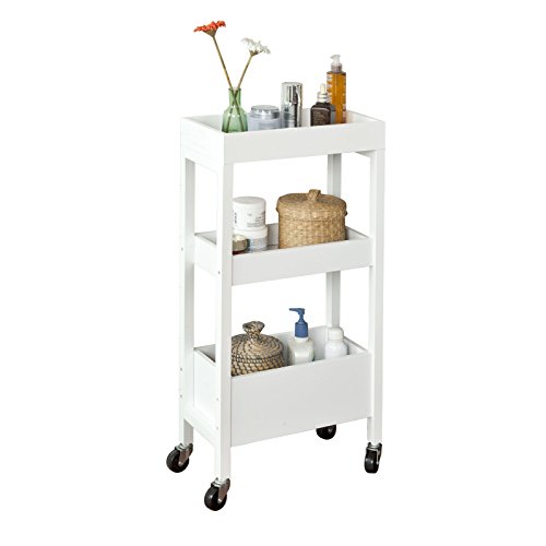 SoBuy FKW49-W,ES Carrito de Cocina, Carrito de Servir- 3 Estantes, 4 Ruedas-Blanco