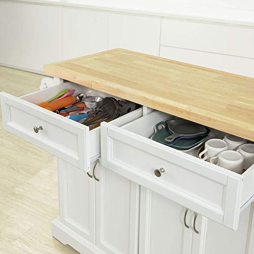 SoBuy FKW71-WN,Carrito de Cocina con Piso,con Tablero Extensible,L115 x P46 x H92cm,ES (Blanco)