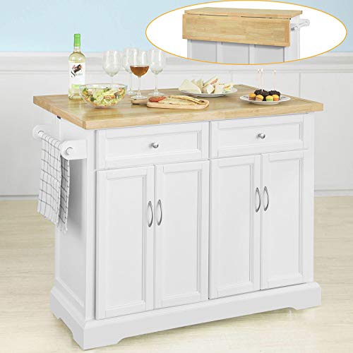 SoBuy FKW71-WN,Carrito de Cocina con Piso,con Tablero Extensible,L115 x P46 x H92cm,ES (Blanco)