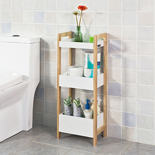 SoBuy FRG226-WN,ES Estantería de Baño con 3 Niveles de Bandejas,Estantería Tipo Escalera,H74 cm