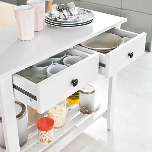 SoBuy Mesa Auxiliar con 2 Cajones y Tablero o Estante, Consola Mesa Madera Escritorio Blanco, Carro de Cocina, FSB04-W, ES