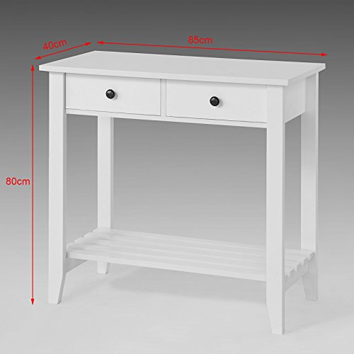 SoBuy Mesa Auxiliar con 2 Cajones y Tablero o Estante, Consola Mesa Madera Escritorio Blanco, Carro de Cocina, FSB04-W, ES