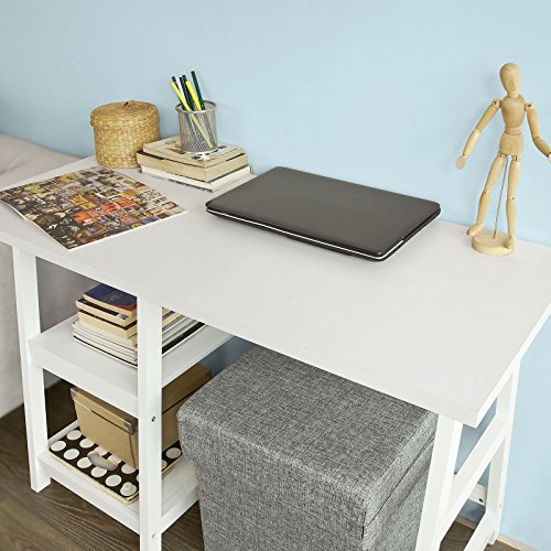 SoBuy® Mesa de Escritorio, Mesa de Ordenador con 2 estantes, Color Blanco, FWT16-W, ES (Mesa)