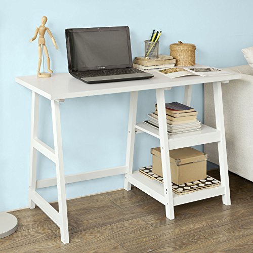 SoBuy® Mesa de Escritorio, Mesa de Ordenador con 2 estantes, Color Blanco, FWT16-W, ES (Mesa)