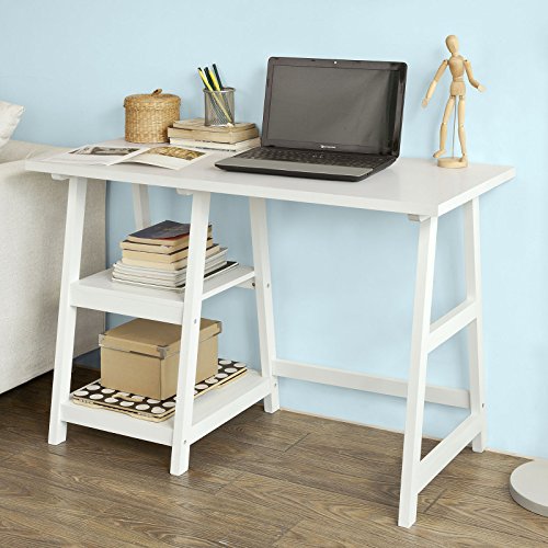 SoBuy® Mesa de Escritorio, Mesa de Ordenador con 2 estantes, Color Blanco, FWT16-W, ES (Mesa)