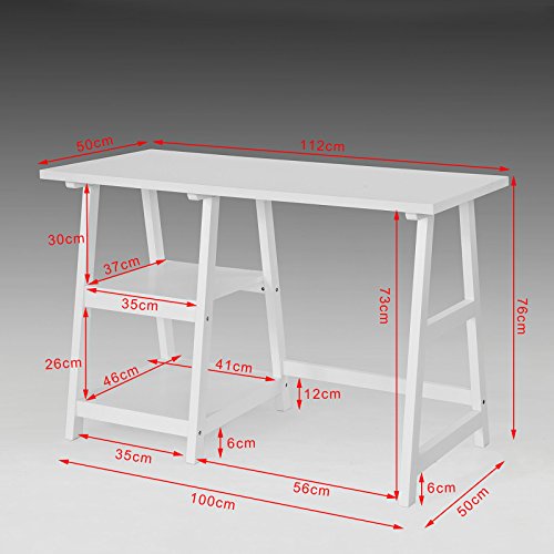 SoBuy® Mesa de Escritorio, Mesa de Ordenador con 2 estantes, Color Blanco, FWT16-W, ES (Mesa)