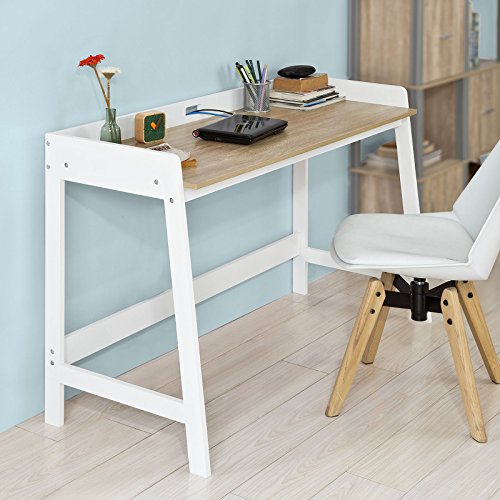 SoBuy Mesa de Escritorio, Mesa de Ordenador con un Estante,Color Blanco, L 125 x H 80 cm,FWT41-WN,ES