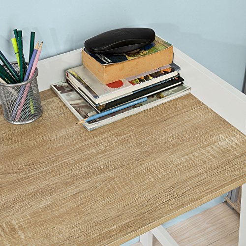 SoBuy Mesa de Escritorio, Mesa de Ordenador con un Estante,Color Blanco, L 125 x H 80 cm,FWT41-WN,ES