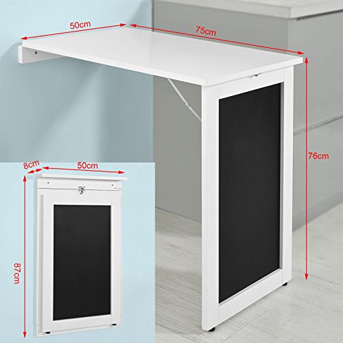 SoBuy®- Mesa plegable de pared con pizarra de notas FWT20-W. De color blanco