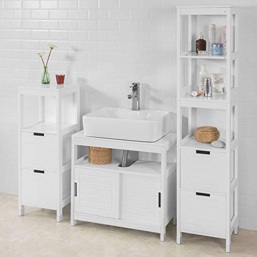 SoBuy Mueble para Debajo del Lavabo,Armario de Baño de Suelo,1 Estante y 2 Puertas Correderas,H60cm,FRG128-W,ES