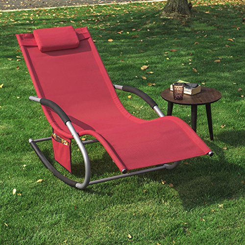 SoBuy OGS28-R,Jardín Mecedora con reposapiés, Hamaca de jardín, Tumbona ergonómica,ES (Rojo)