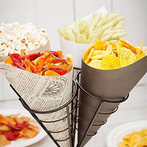 SODIAL 4In1 Soporte para Freír Conos Porta Cestas de Hierro Estante de Helado En Forma de Helado Estantes de Alimentos Tazón de Cocina Patatas Fritas Patatas Fritas Aperitivos Negro