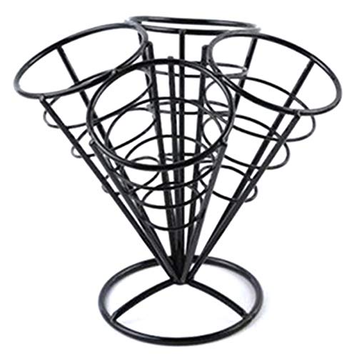 SODIAL 4In1 Soporte para Freír Conos Porta Cestas de Hierro Estante de Helado En Forma de Helado Estantes de Alimentos Tazón de Cocina Patatas Fritas Patatas Fritas Aperitivos Negro