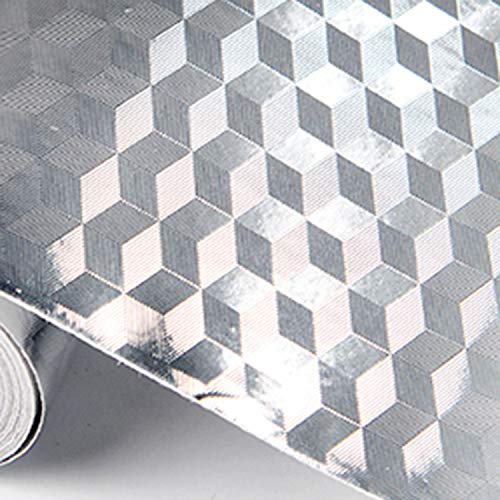 SODIAL 5M 3D Pegatina A Prueba De Aceite De Aluminio De Rejilla Cúbica De Naranja De Cocina Papel Pintado De Vinilo Plata Adhesivo A Prueba De Agua De Eabinete Estufa Nuevo