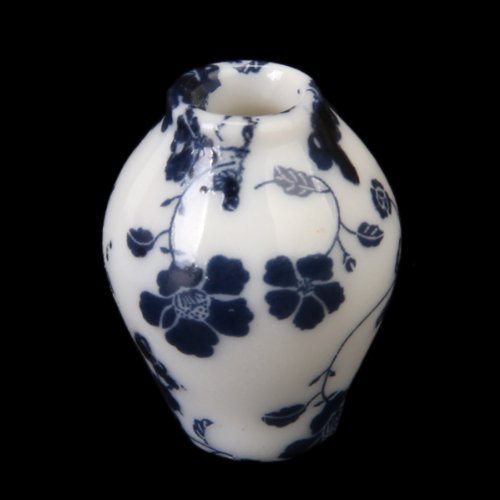 SODIAL (R) 1/12 miniaturas de casa de munecas de ceramica florero de porcelana china azul vid -7 Piezas