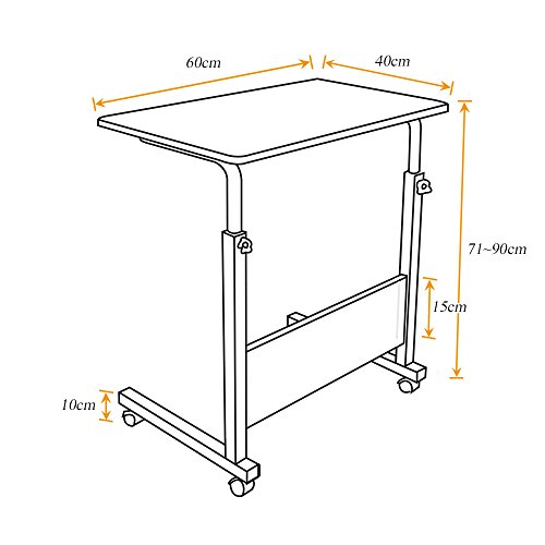 sogesfurniture Mesa Portátil Ordenador Ajustable con Ruedas, 60 * 40cm Mesa sofá Mesa de Escritorio para Cama o Sofá, Arce Blanco 05#1-60MP-BH