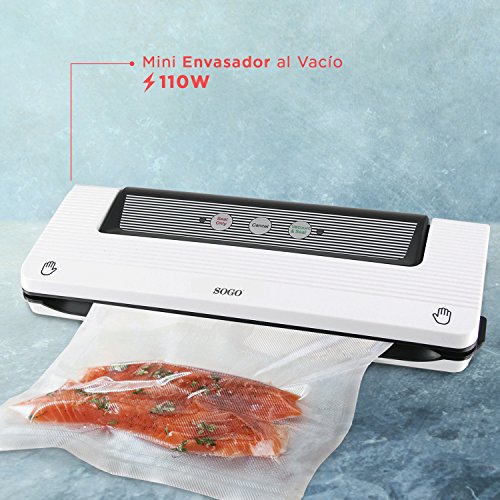 SOGO Envasadora al Vacio y Selladora de Alimentos, 110W, Sistema Automático de Aspirado y Sellado, Incluye Rollo de Bolsas de Envasado Gratis, Sellado de Calidad hasta Anchura de 28 cm, ENV-SS-13015