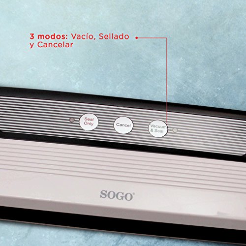 SOGO Envasadora al Vacio y Selladora de Alimentos, 110W, Sistema Automático de Aspirado y Sellado, Incluye Rollo de Bolsas de Envasado Gratis, Sellado de Calidad hasta Anchura de 28 cm, ENV-SS-13015