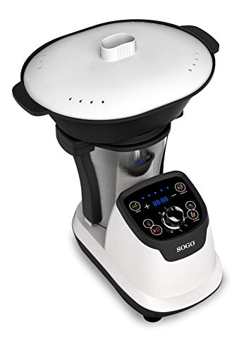 SOGO SS-14545 Robot de Cocina Multifunción, Con Libro de Recetas, Jarra Acero Inoxidable 1,75 Litros, Vaporera 2 Litros, 1200 W, Libre de BPA