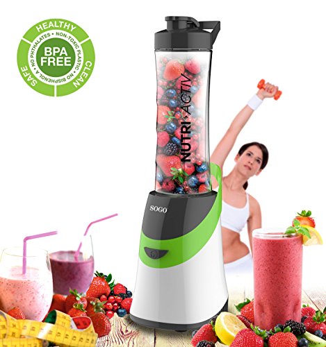 SOGO SS-5515-G Máquina de Hacer Batidos Nutri Activ 350W. Incluye Jarra portátil, Libre de BPA de 0.6L. Batidora de Smoothies Color: Verde.