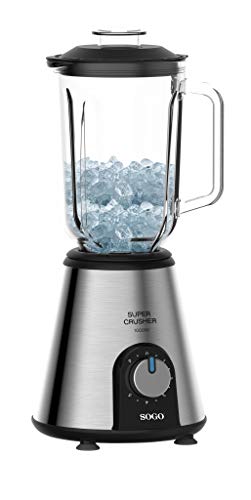 SOGO SS-5530 Batidora SuperCrusher | Licuadora con Jarra de Cristal, 5 velocidades, 1.5L Picadora de Hielo, 1000W - Acero Inoxidable