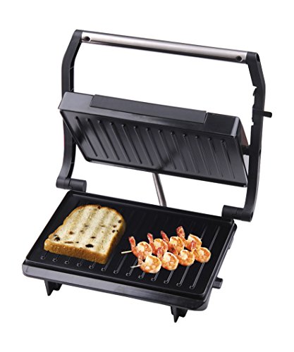 SOGO: SS-7122 Sandwichera, Panini Press Plancha Grill, Parrilla Eléctrica de 750W, Superficie Anti-Adherente de 23cm x 14cm, Color: Negro.