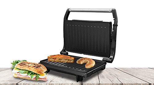 SOGO: SS-7122 Sandwichera, Panini Press Plancha Grill, Parrilla Eléctrica de 750W, Superficie Anti-Adherente de 23cm x 14cm, Color: Negro.